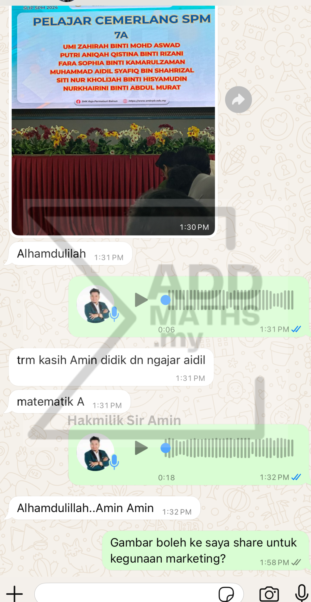 Student testimonial for Sir Amin online Math tutoring