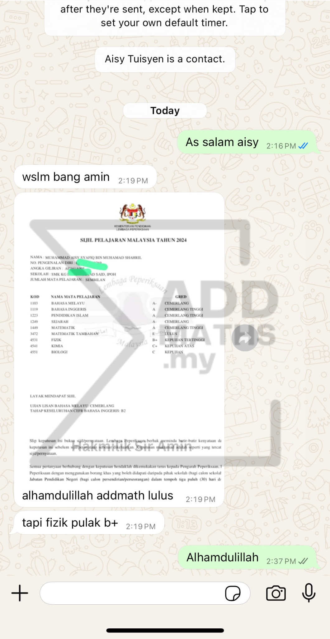 Student testimonial for Sir Amin online Math tutoring